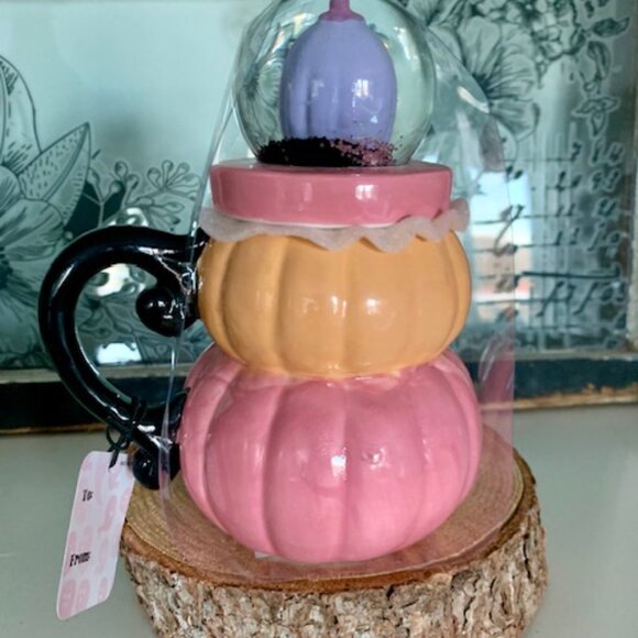 NEW Happy Hauntings Halloween Stacked Pink & Orange with Purple Snow Globe Mug - Picture 2 of 2